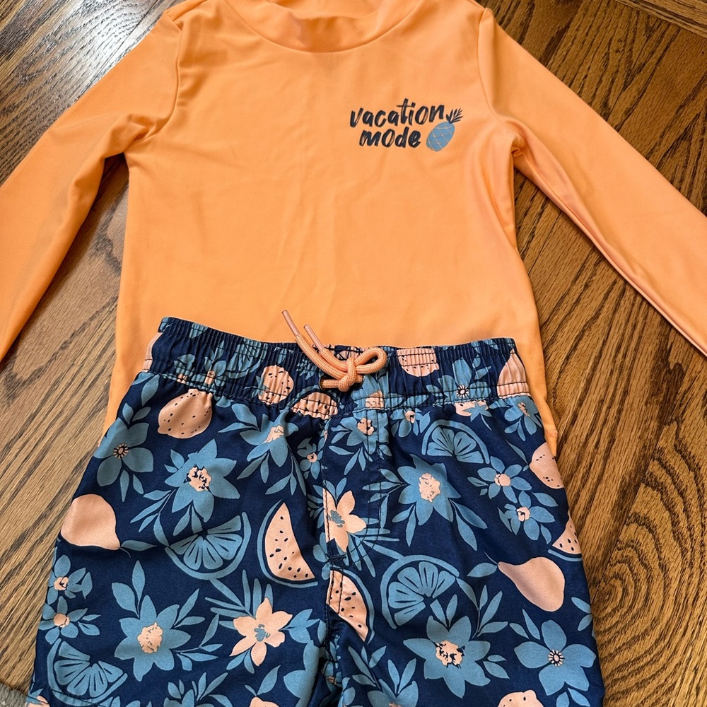 Carter's Orange and Blue Kids Swim Rashguard Set